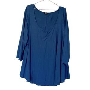 Lane Bryant Shirt Size 26/28 blue Pullover Ribbed Sweater 3/4 Sleeve via neck